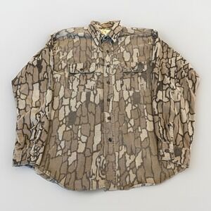 Vintage Duck Bay Trebark Camo Hunting Long Sleeve Button Flannel Mens Large USA